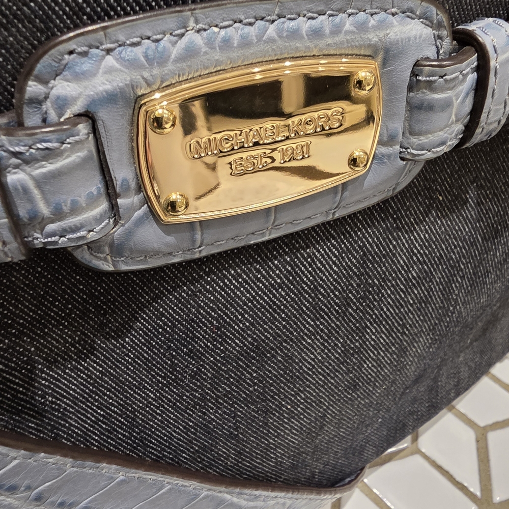 Michael Kors Denim and Gold Studded Satchel - Picture 2 of 16